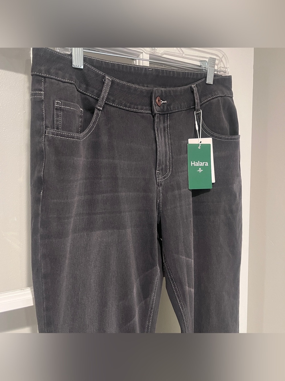 NWT Halara Flex Denim Mid Rise Gray Flare Jeans Zipper And Bottom Fly Sz Large - Picture 2 of 12